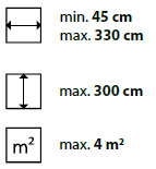 min./max. Maße
