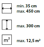 min./max. Maße